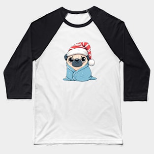 Cute Christmas Pug in Blanket Baseball T-Shirt